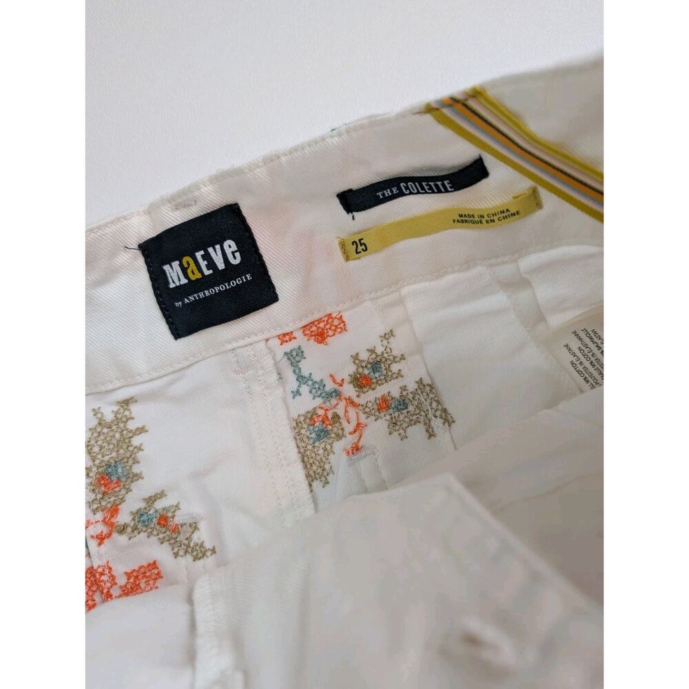 Anthropologie Maeve Colette White Wide-Leg Jeans Floral Embroidery 25 - Picture 7 of 14